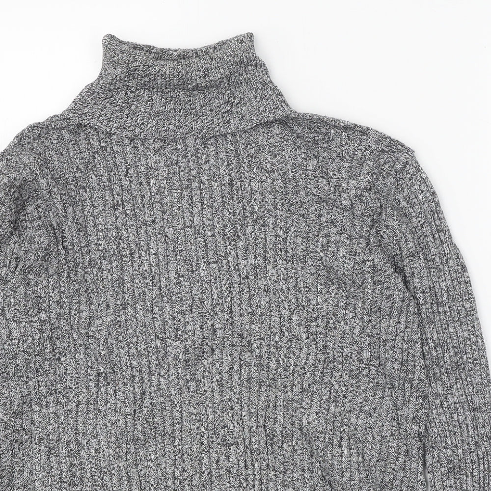 Talbots Womens Grey Roll Neck Cotton Pullover Jumper Size M - Ribbed
