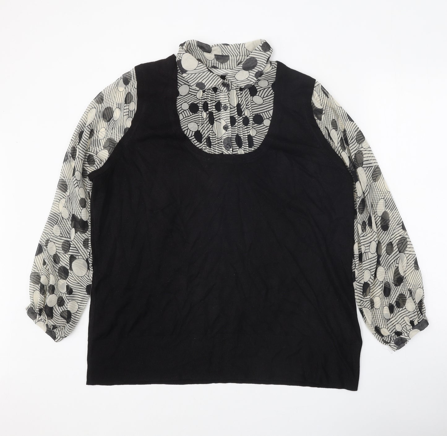 Evans Womens Black Collared Geometric Acrylic Pullover Jumper Size 22 - 2 in 1 Shirt