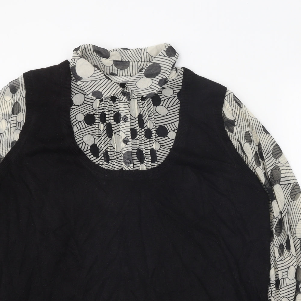Evans Womens Black Collared Geometric Acrylic Pullover Jumper Size 22 - 2 in 1 Shirt
