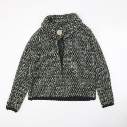 Moda Womens Green Collared Polyester Cardigan Jumper Size 14 - Snap Closure