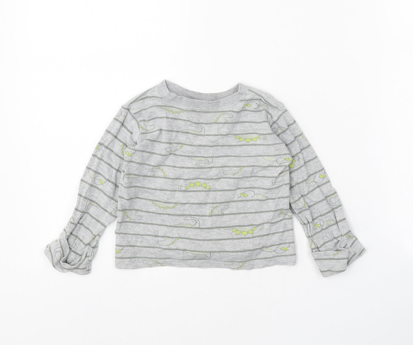 George Baby Grey Striped Cotton Basic T-Shirt Size 6-9 Months Round Neck Pullover