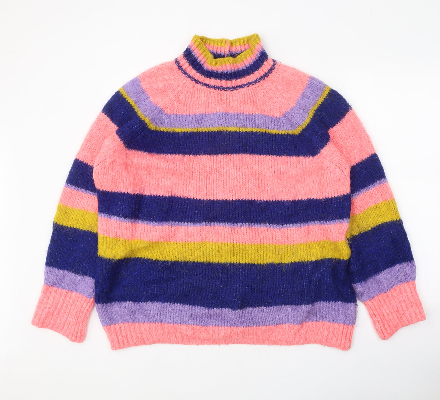 George Womens Multicoloured High Neck Striped Acrylic Pullover Jumper Size XL