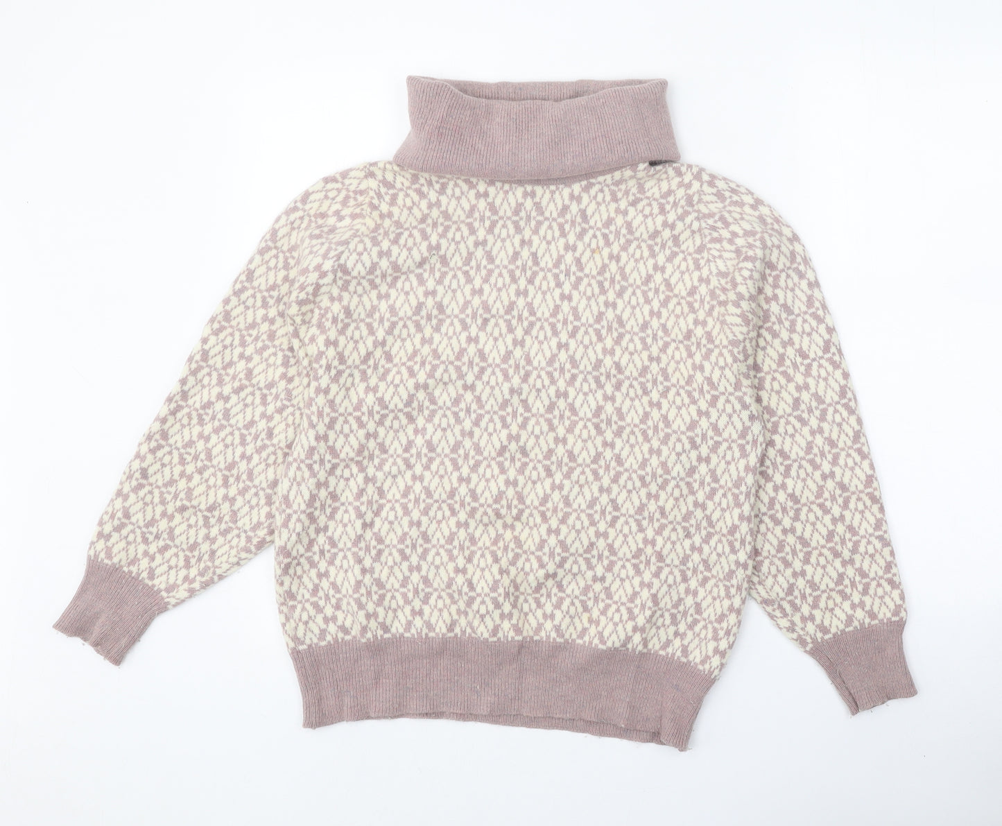 Marks and Spencer Womens Purple Roll Neck Geometric Wool Pullover Jumper Size 12