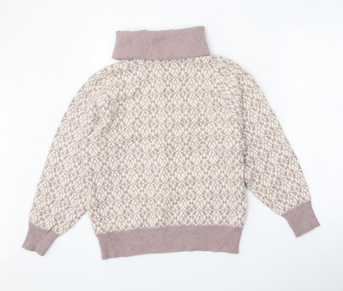 Marks and Spencer Womens Purple Roll Neck Geometric Wool Pullover Jumper Size 12