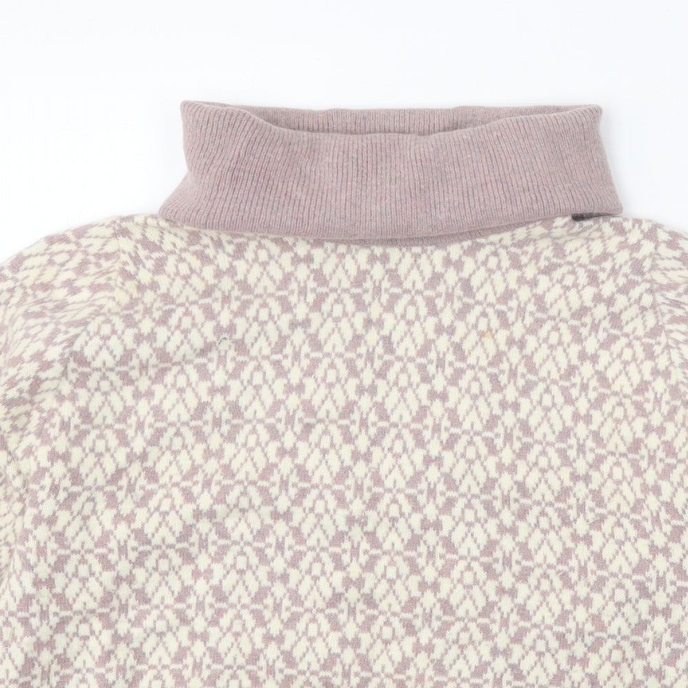 Marks and Spencer Womens Purple Roll Neck Geometric Wool Pullover Jumper Size 12