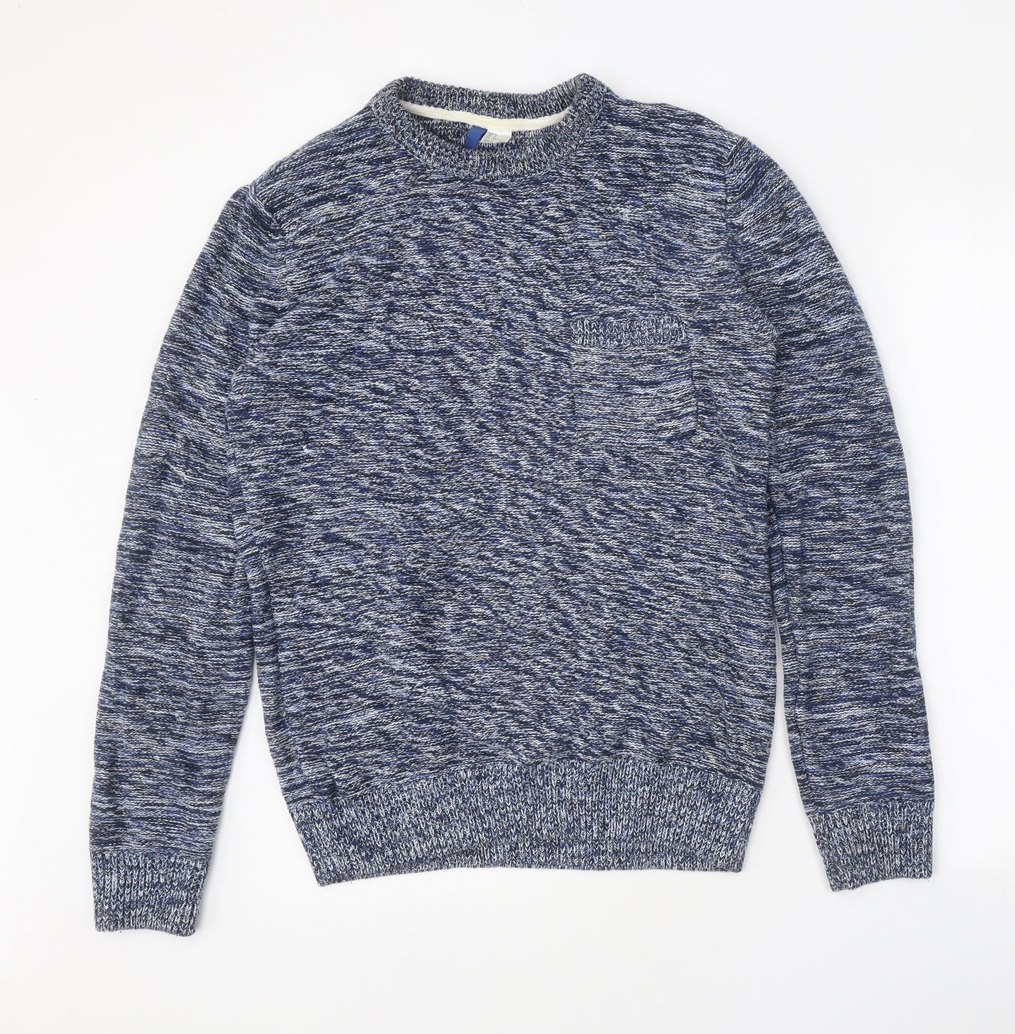 Divided Mens Blue Round Neck Cotton Pullover Jumper Size M