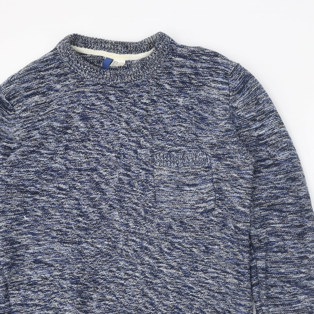 Divided Mens Blue Round Neck Cotton Pullover Jumper Size M