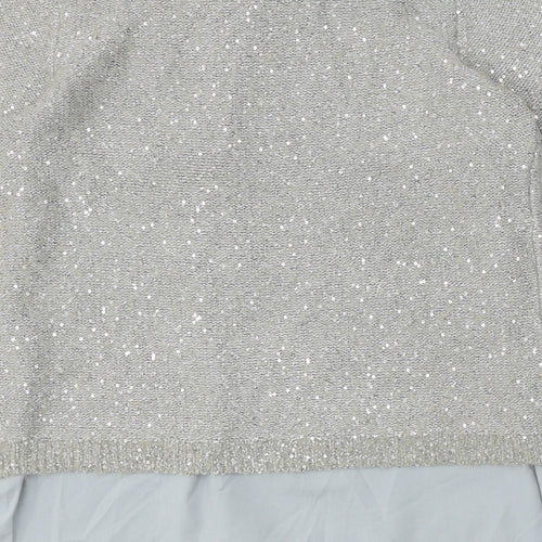 Yumi Womens Grey Scoop Neck Polyester Pullover Jumper Size S - Chiffon Hem