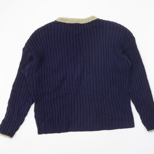 Per Una Womens Blue Round Neck Cotton Pullover Jumper Size 12