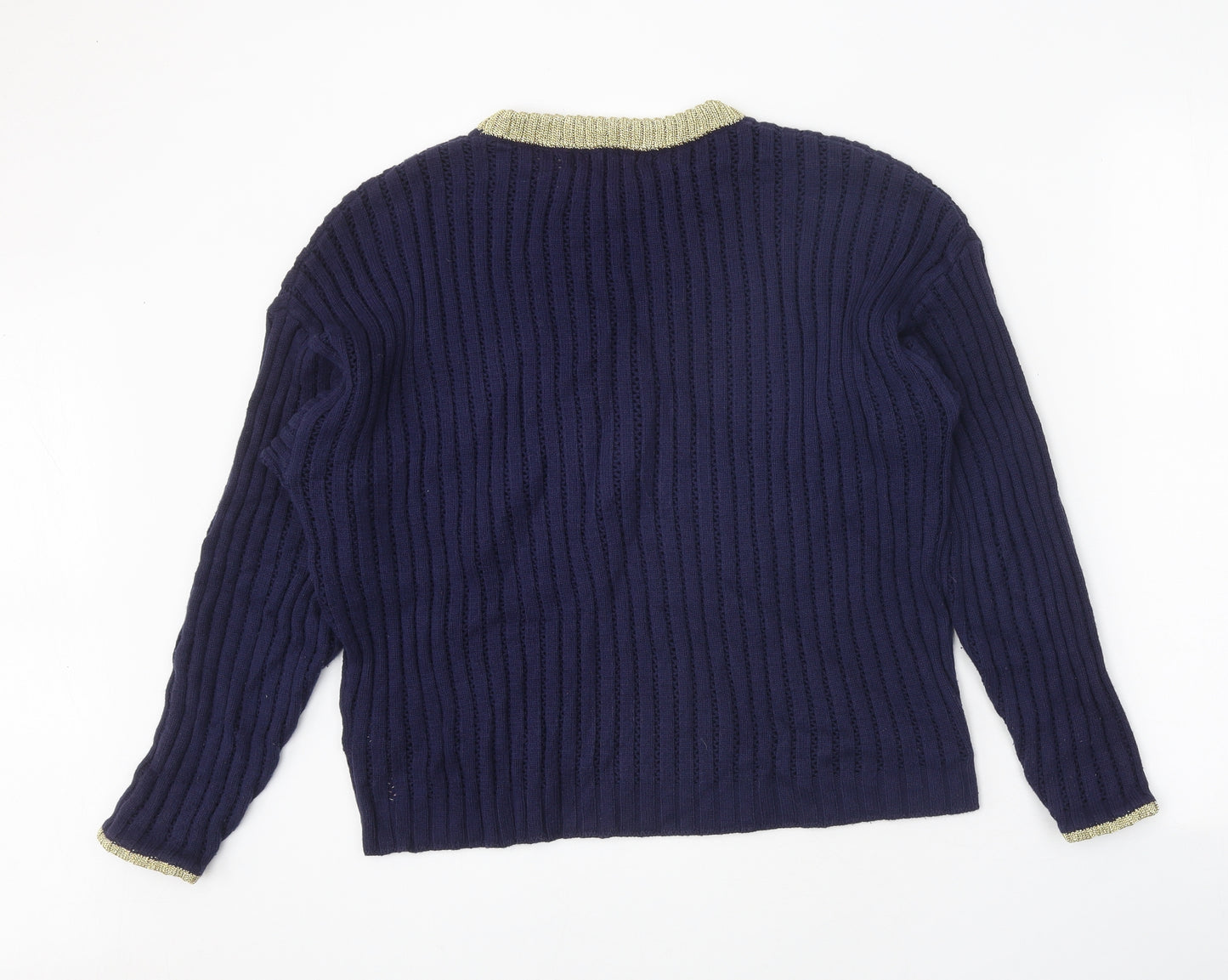 Per Una Womens Blue Round Neck Cotton Pullover Jumper Size 12