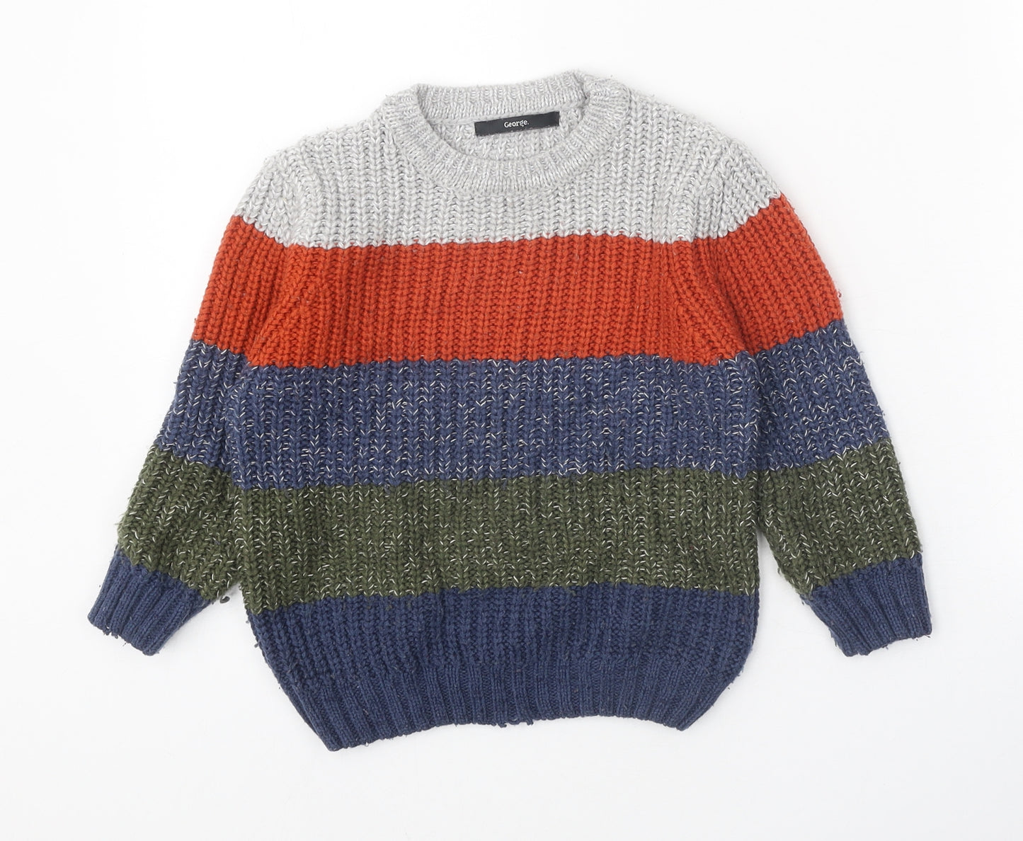 George Boys Multicoloured Round Neck Striped Acrylic Pullover Jumper Size 3-4 Years Pullover