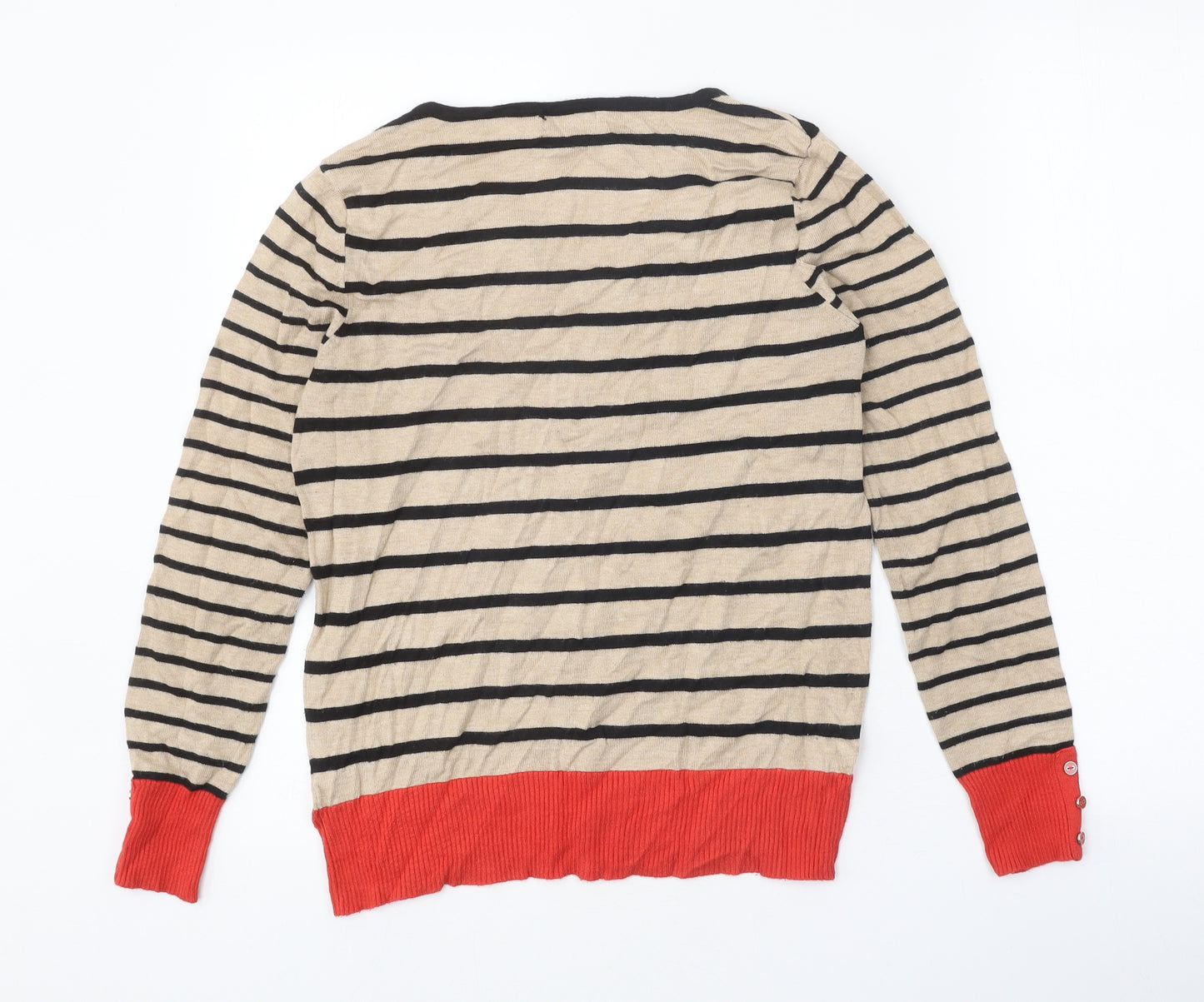 M&Co Womens Beige V-Neck Striped Viscose Pullover Jumper Size 12