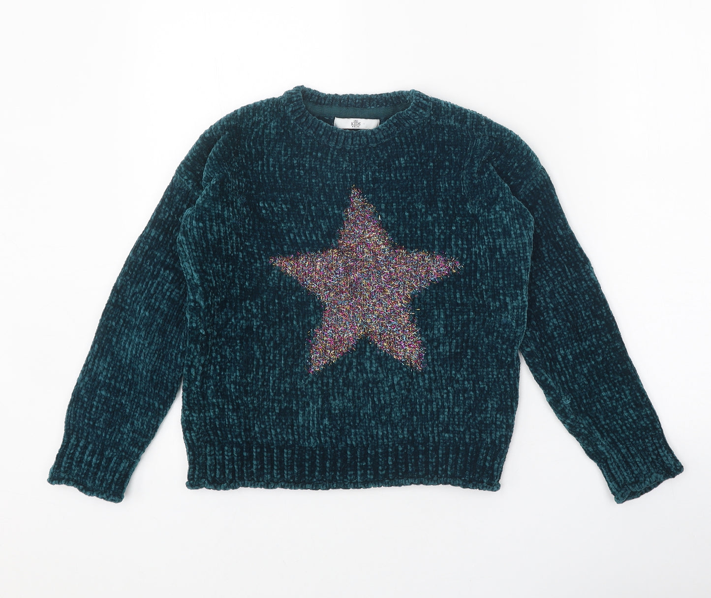 Marks and Spencer Girls Green Round Neck Polyester Pullover Jumper Size 11-12 Years Pullover - Star Pattern
