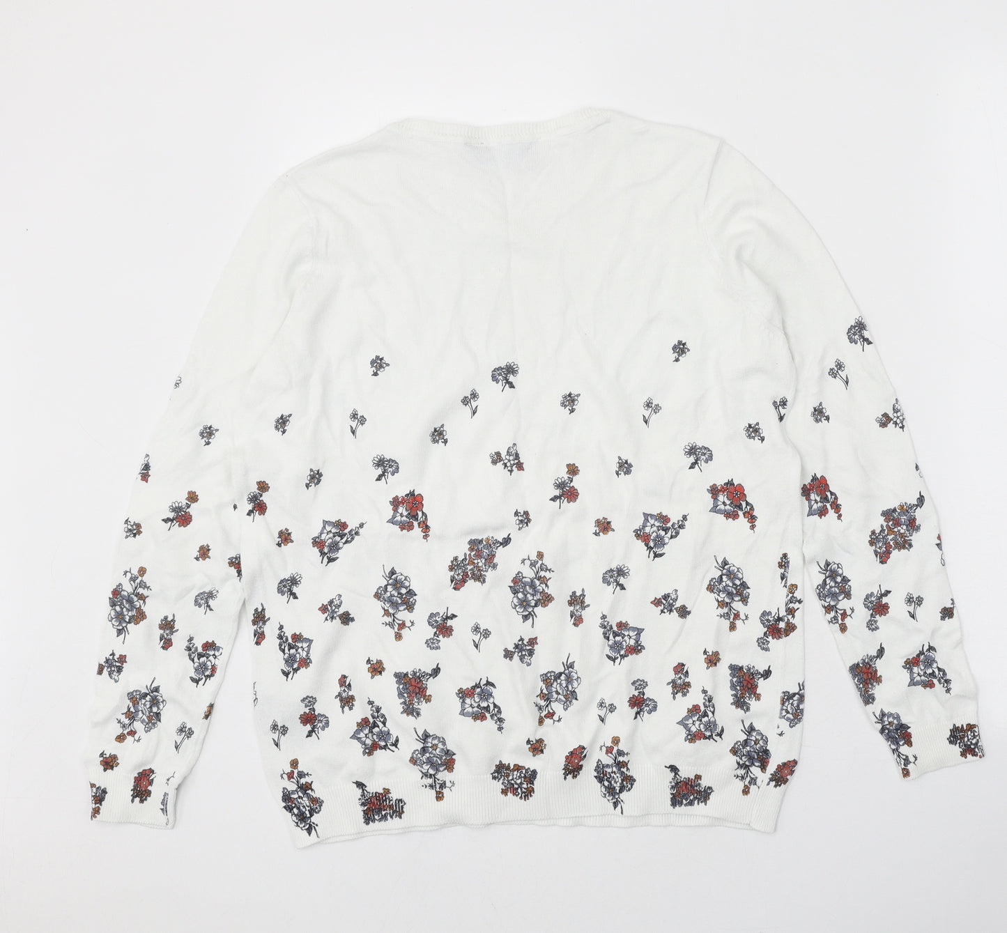 Dorothy Perkins Womens White Scoop Neck Floral Cotton Pullover Jumper Size 14
