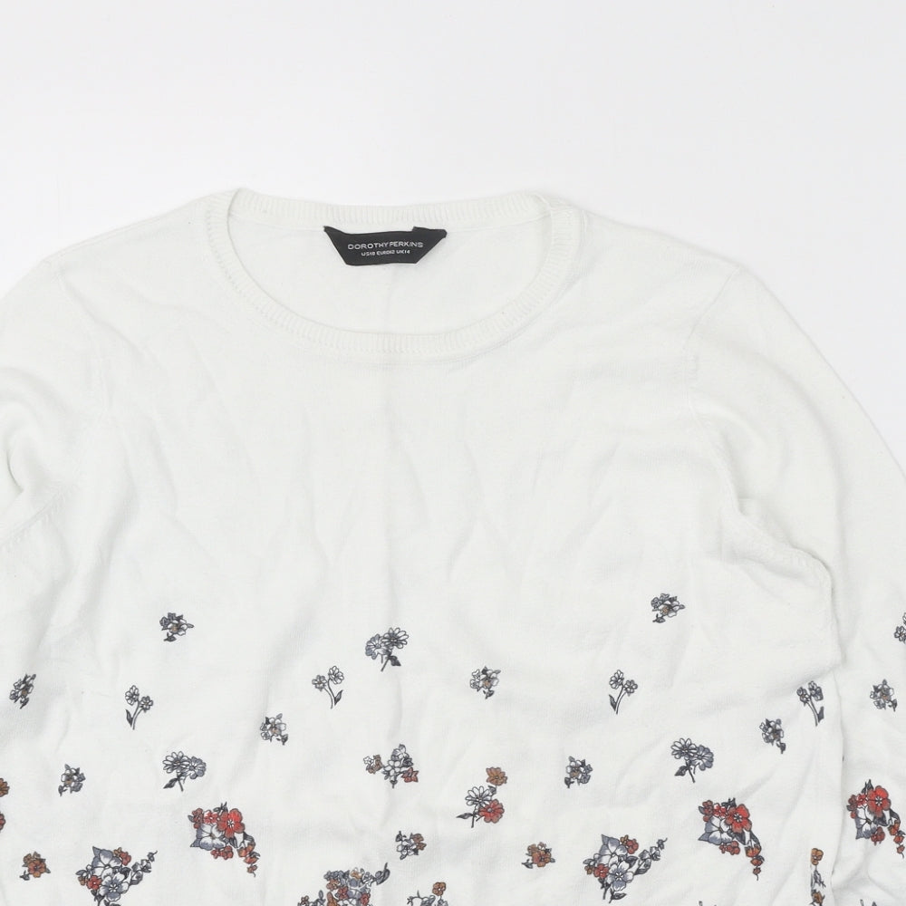 Dorothy Perkins Womens White Scoop Neck Floral Cotton Pullover Jumper Size 14