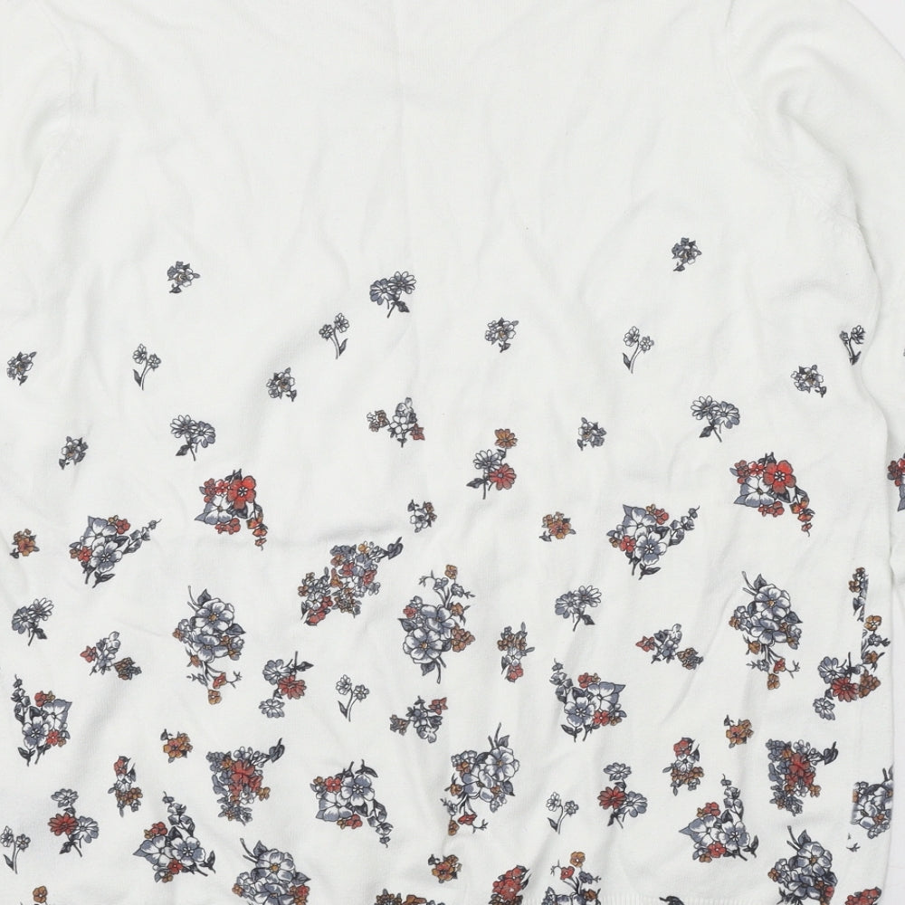 Dorothy Perkins Womens White Scoop Neck Floral Cotton Pullover Jumper Size 14
