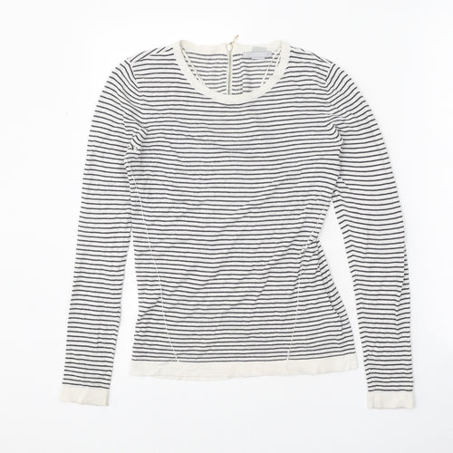 H&M Womens White Scoop Neck Striped Viscose Pullover Jumper Size S