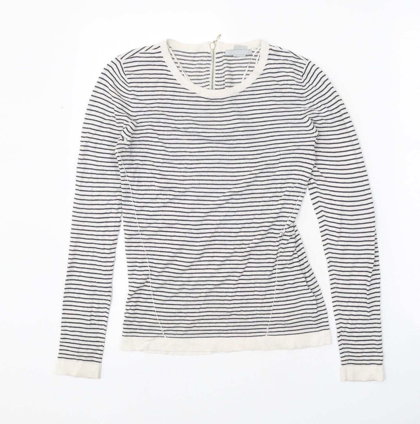 H&M Womens White Scoop Neck Striped Viscose Pullover Jumper Size S