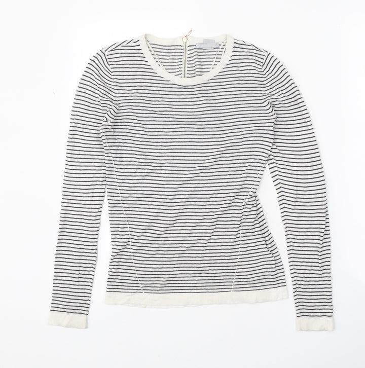 H&M Womens White Scoop Neck Striped Viscose Pullover Jumper Size S