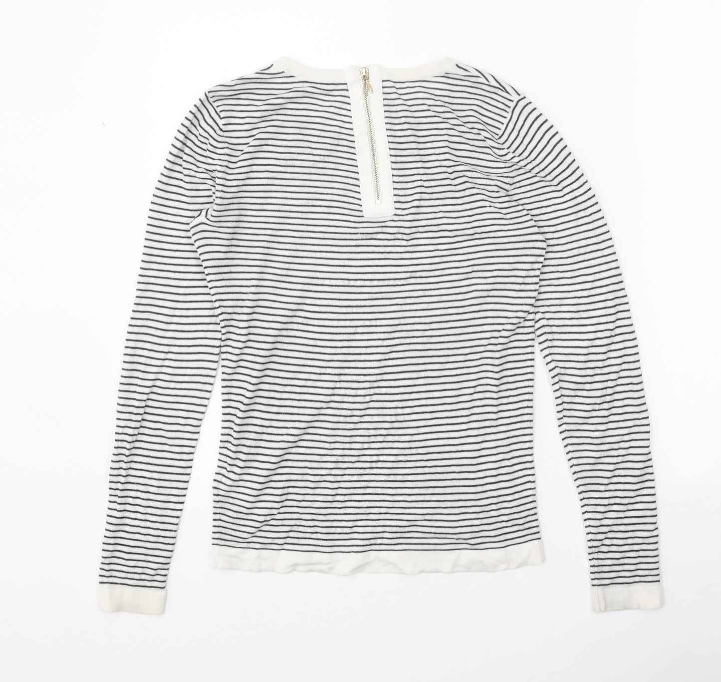 H&M Womens White Scoop Neck Striped Viscose Pullover Jumper Size S