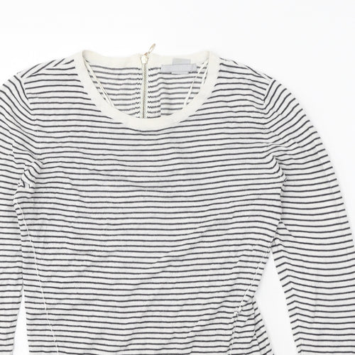 H&M Womens White Scoop Neck Striped Viscose Pullover Jumper Size S