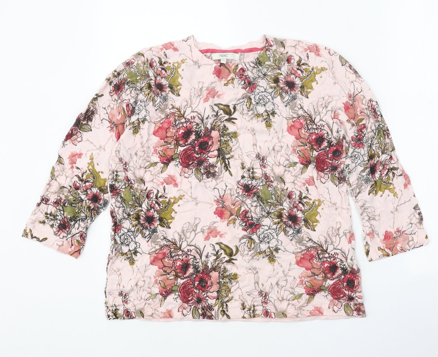 NEXT Womens Pink Scoop Neck Floral Viscose Pullover Jumper Size 16