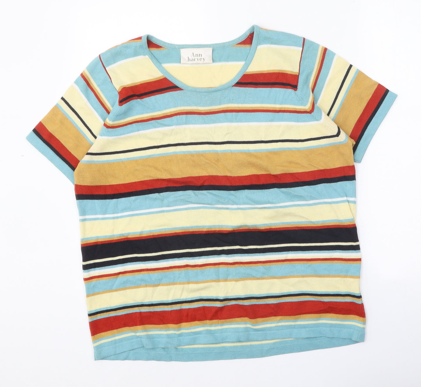 Ann Harvey Womens Multicoloured Scoop Neck Striped Acrylic Pullover Jumper Size 18