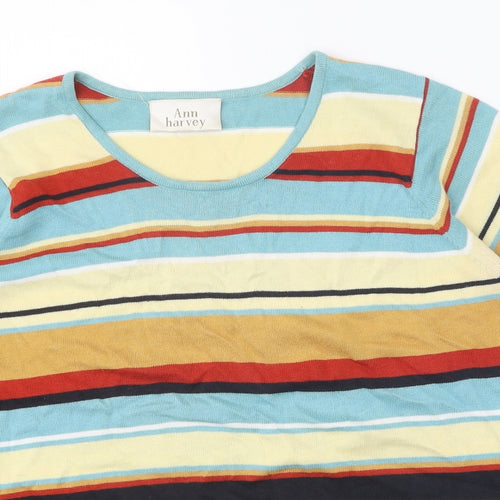 Ann Harvey Womens Multicoloured Scoop Neck Striped Acrylic Pullover Jumper Size 18
