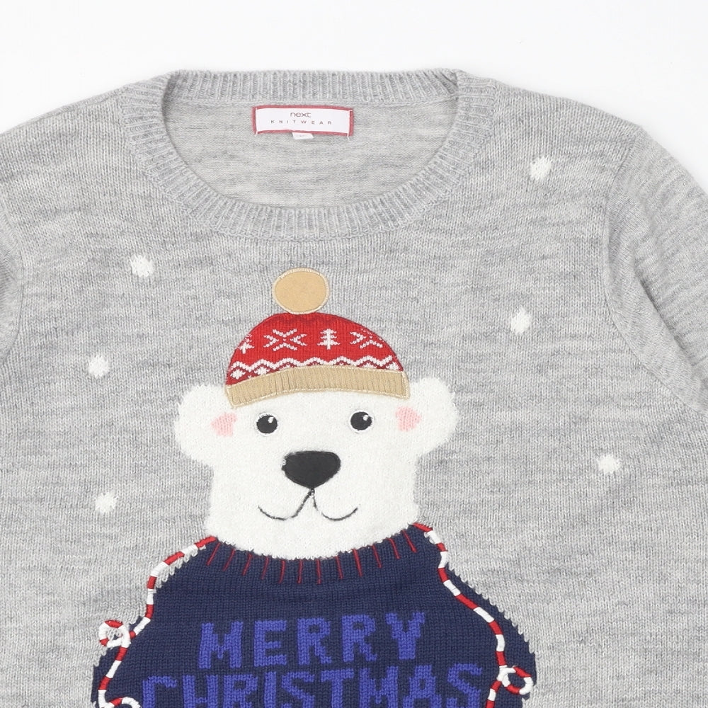 NEXT Womens Grey Scoop Neck Acrylic Pullover Jumper Size 16 - Christmas Polar Bear