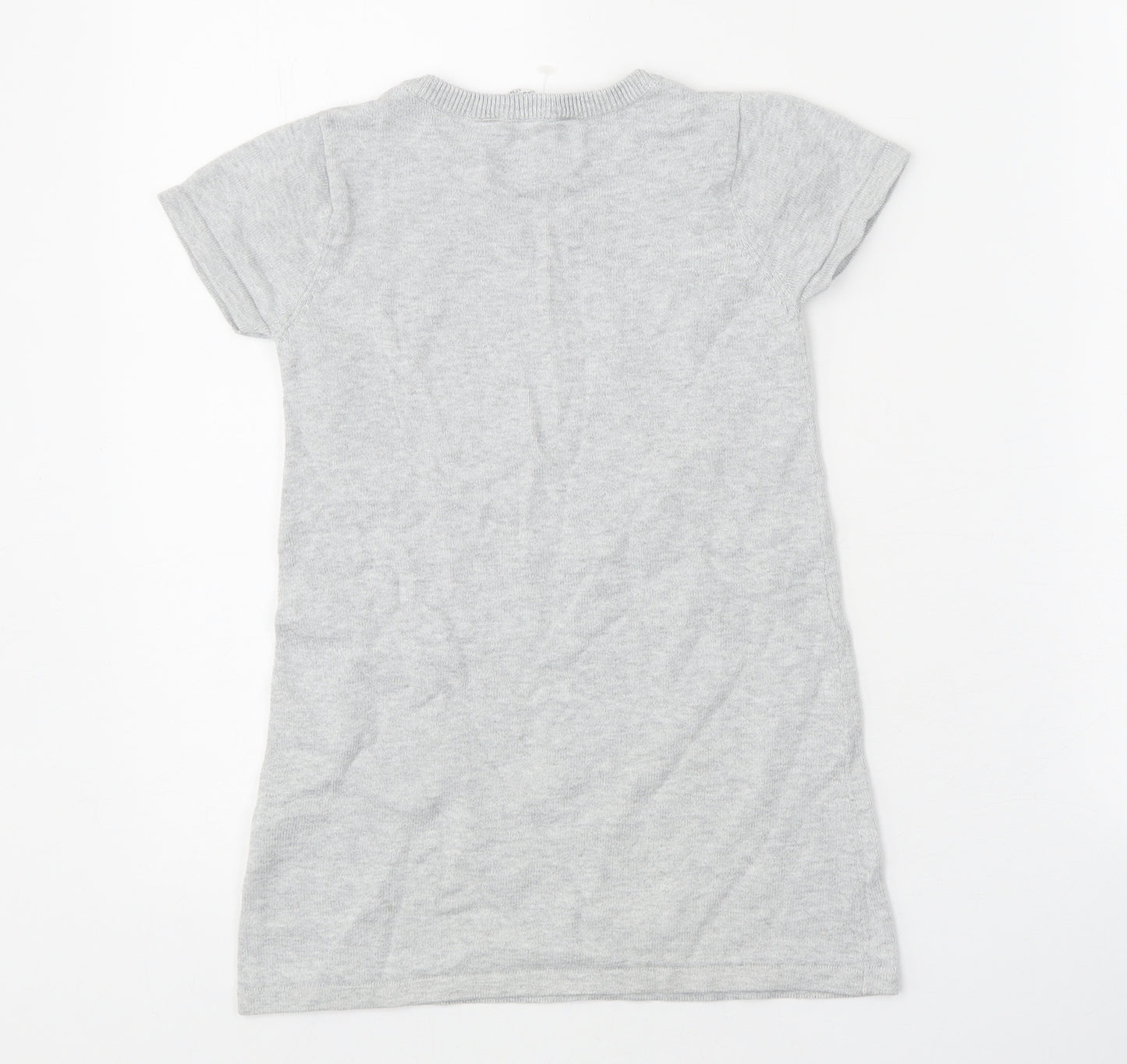 H&M Girls Grey 100% Cotton A-Line Size 3-4 Years Round Neck Pullover - Heart