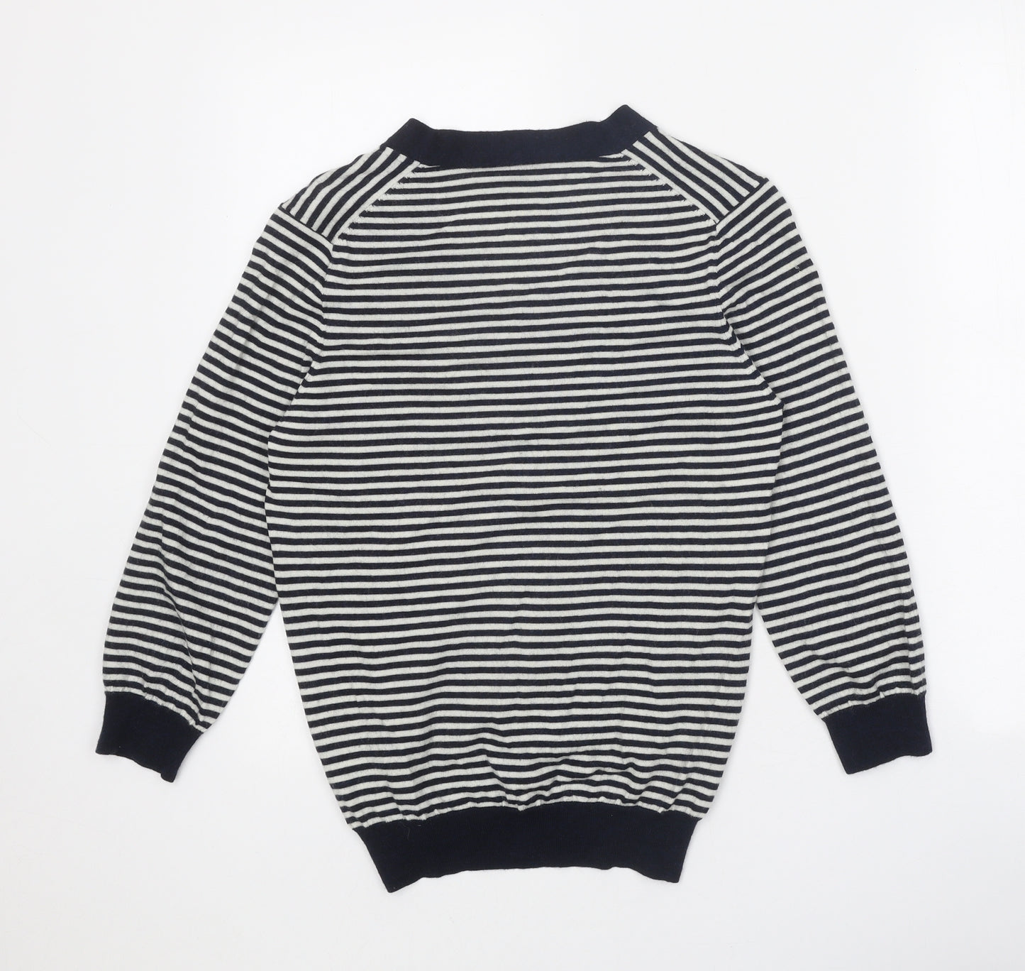 Jaeger Womens Blue V-Neck Striped Wool Pullover Jumper Size M