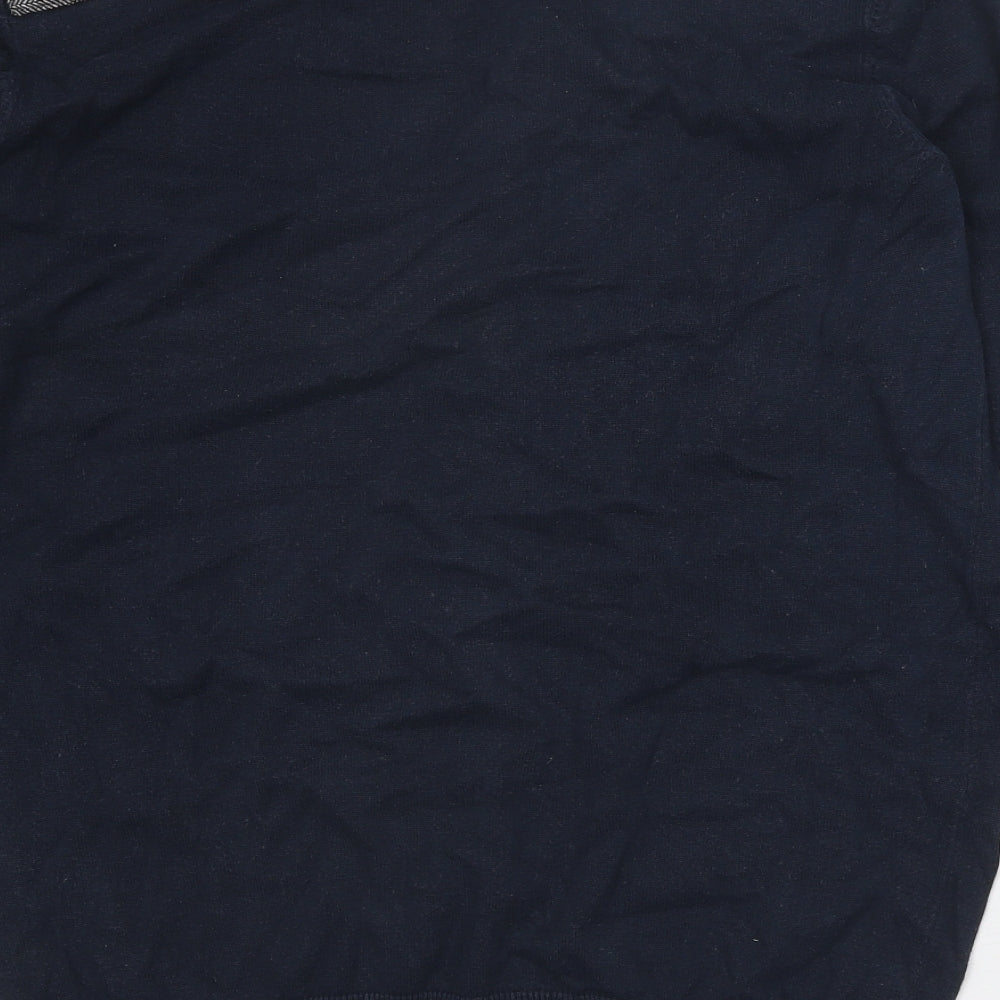Peacocks Mens Blue Round Neck Cotton Pullover Jumper Size M - Elbow Patches