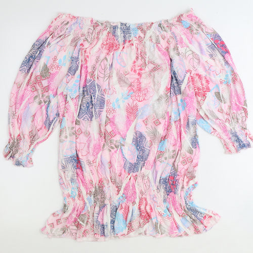 Buffalo Womens Pink Geometric Viscose Basic Blouse Size 14 Off the Shoulder