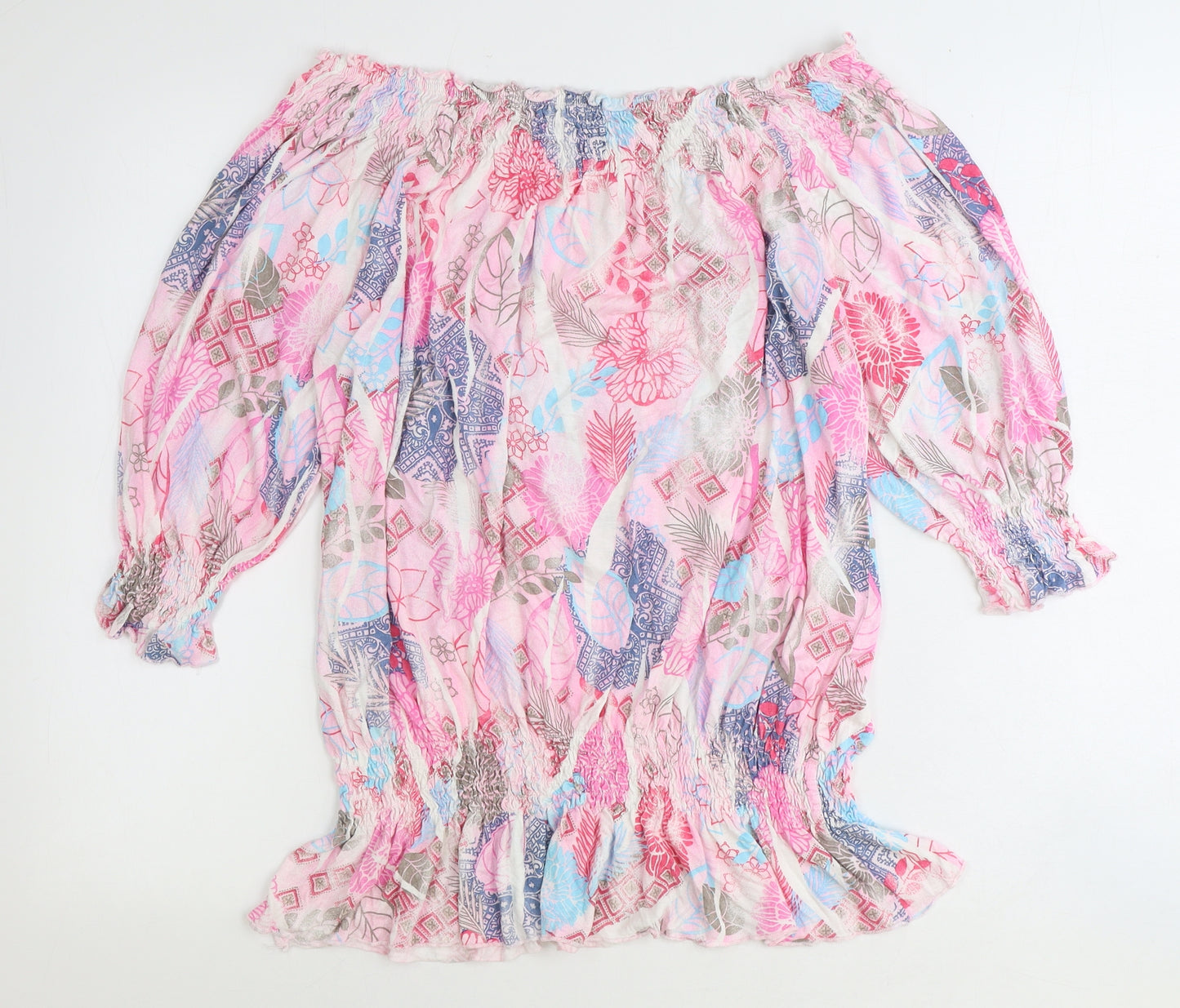 Buffalo Womens Pink Geometric Viscose Basic Blouse Size 14 Off the Shoulder