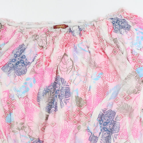 Buffalo Womens Pink Geometric Viscose Basic Blouse Size 14 Off the Shoulder