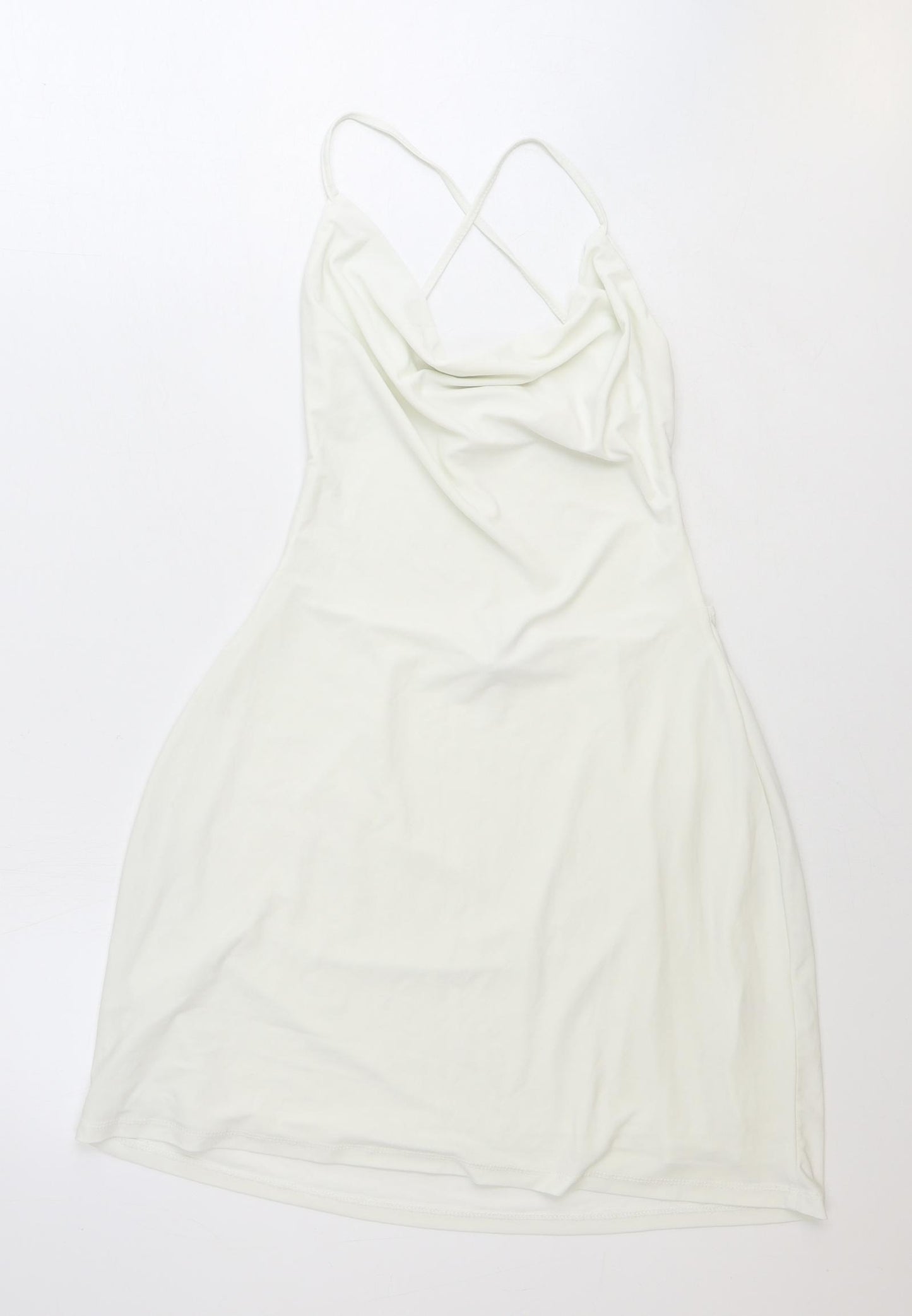AYM Womens White Polyester Slip Dress Size M Cowl Neck Tie