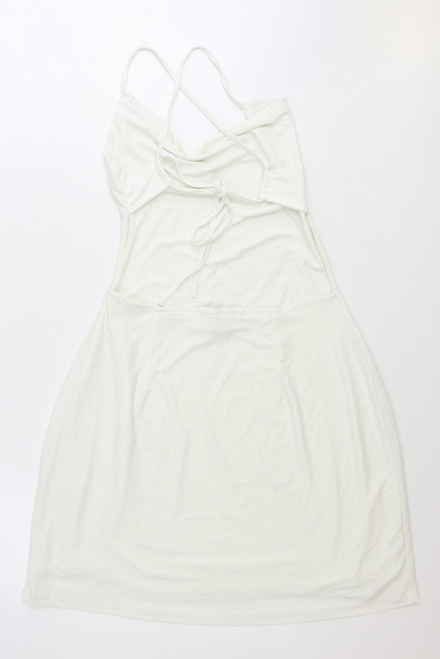 AYM Womens White Polyester Slip Dress Size M Cowl Neck Tie