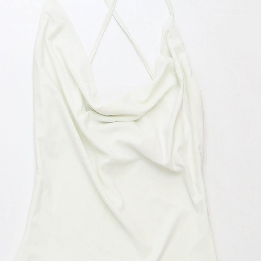 AYM Womens White Polyester Slip Dress Size M Cowl Neck Tie