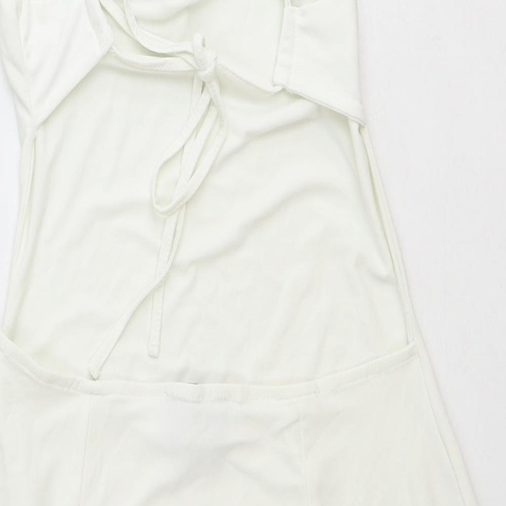 AYM Womens White Polyester Slip Dress Size M Cowl Neck Tie