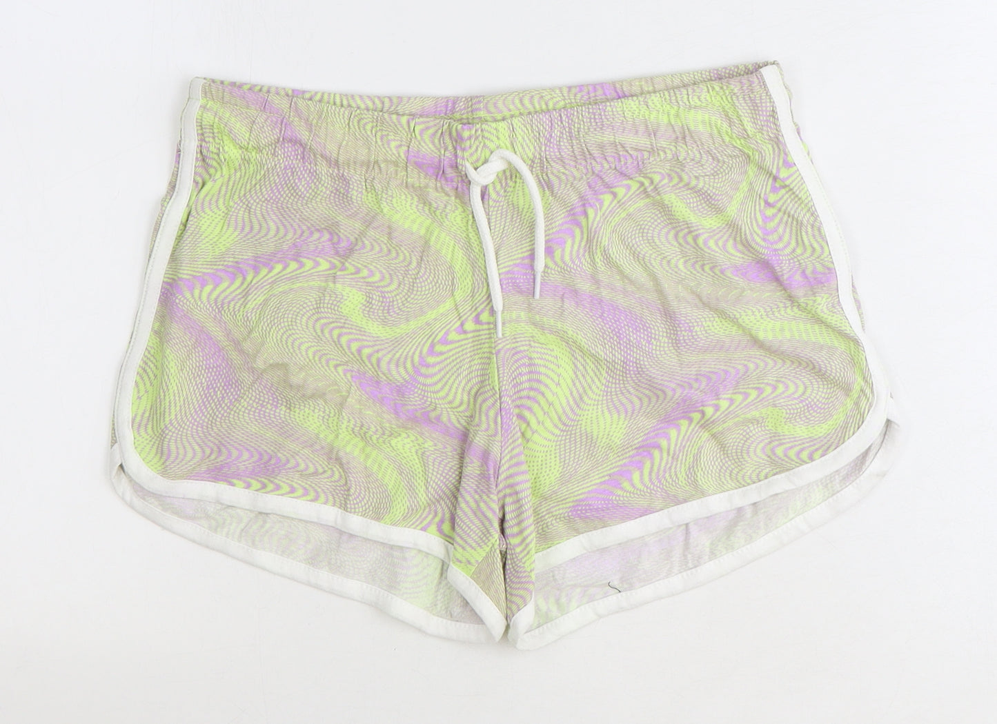 Primark Womens Green Geometric 100% Cotton Sweat Shorts Size XS Regular Drawstring