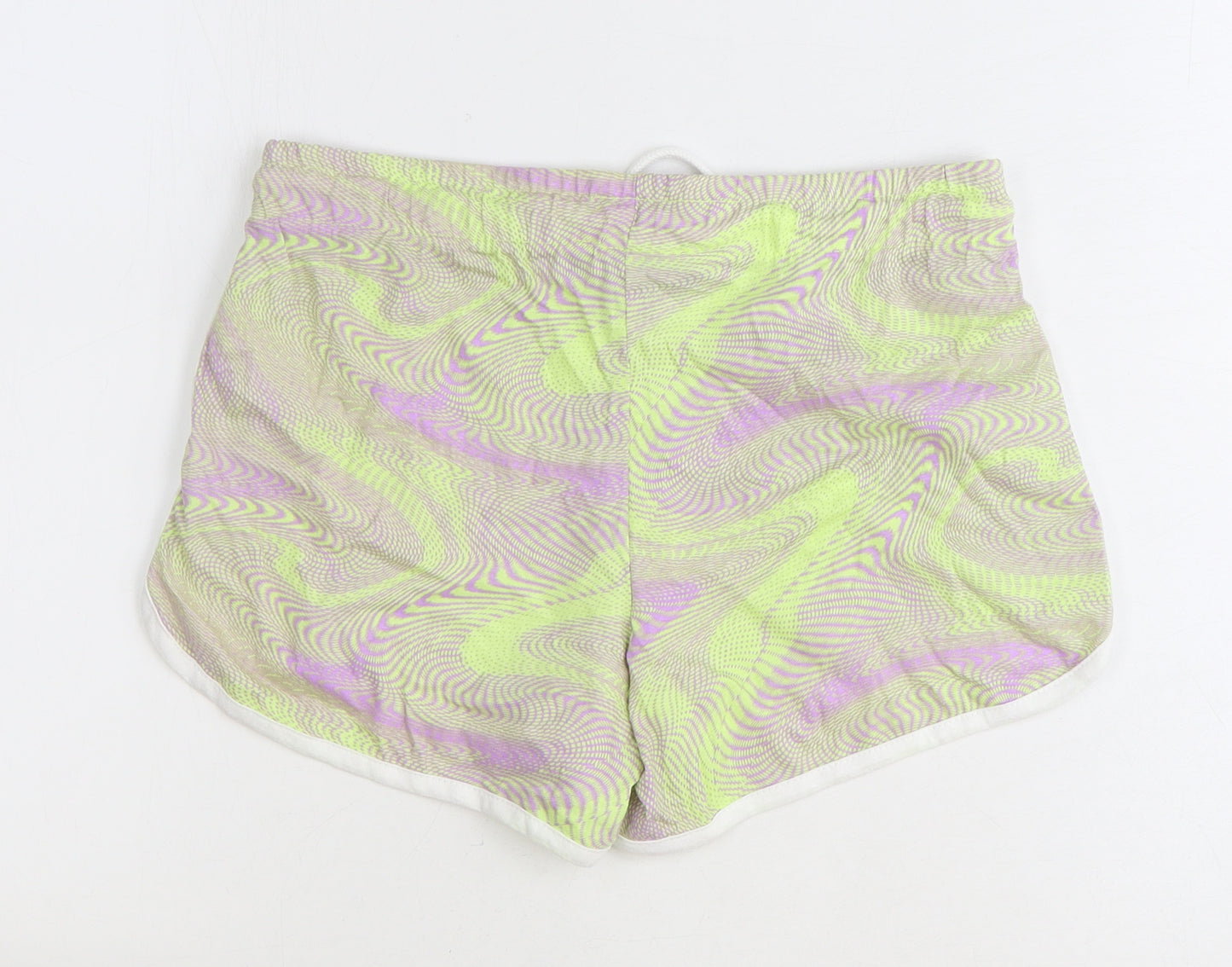 Primark Womens Green Geometric 100% Cotton Sweat Shorts Size XS Regular Drawstring