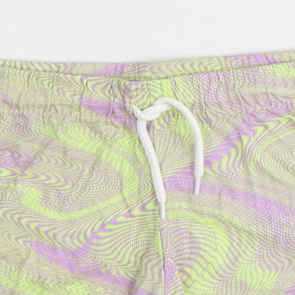 Primark Womens Green Geometric 100% Cotton Sweat Shorts Size XS Regular Drawstring