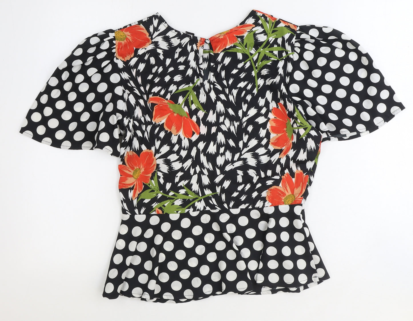 Influence Womens Black Geometric Polyester Cropped T-Shirt Size 12 Round Neck