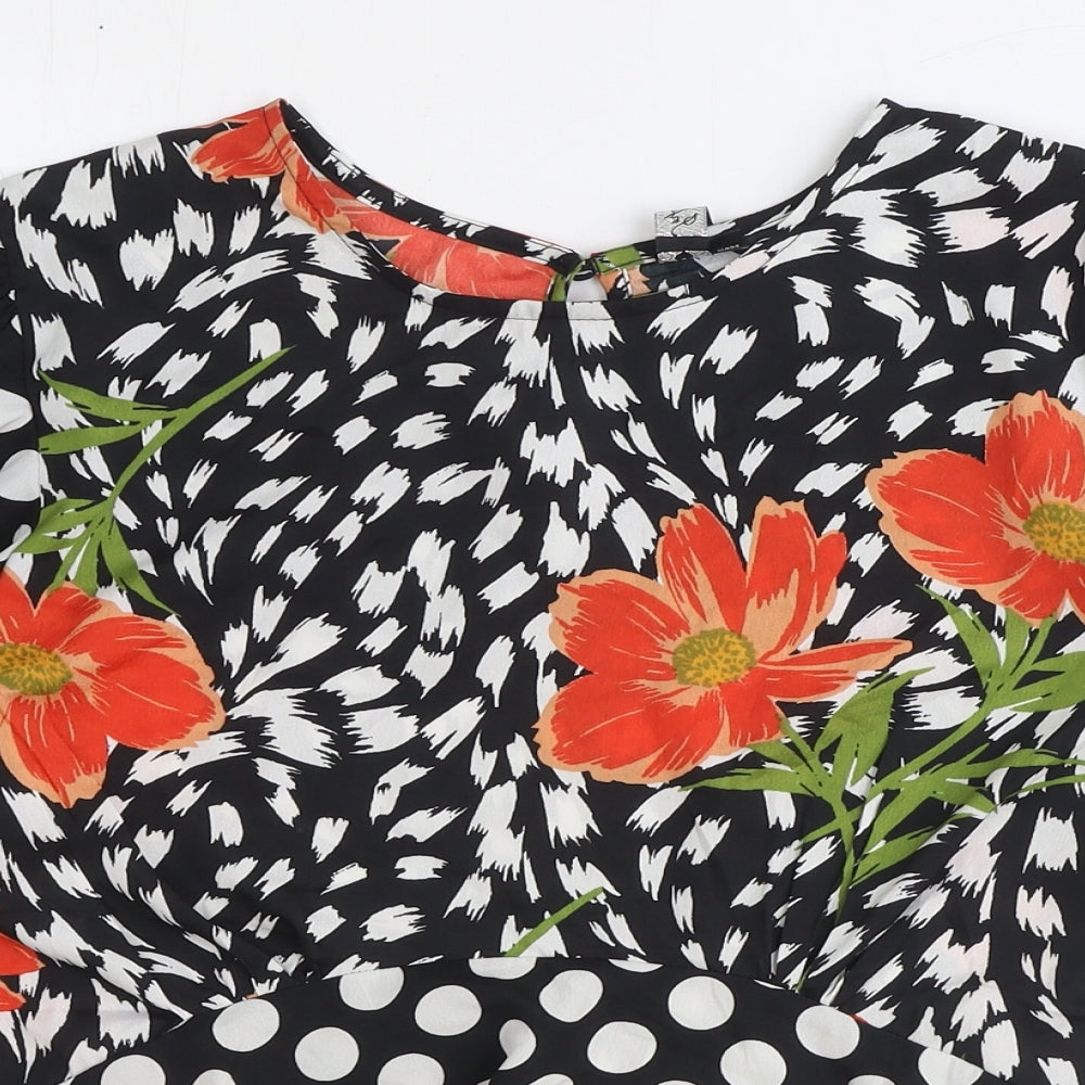 Influence Womens Black Geometric Polyester Cropped T-Shirt Size 12 Round Neck