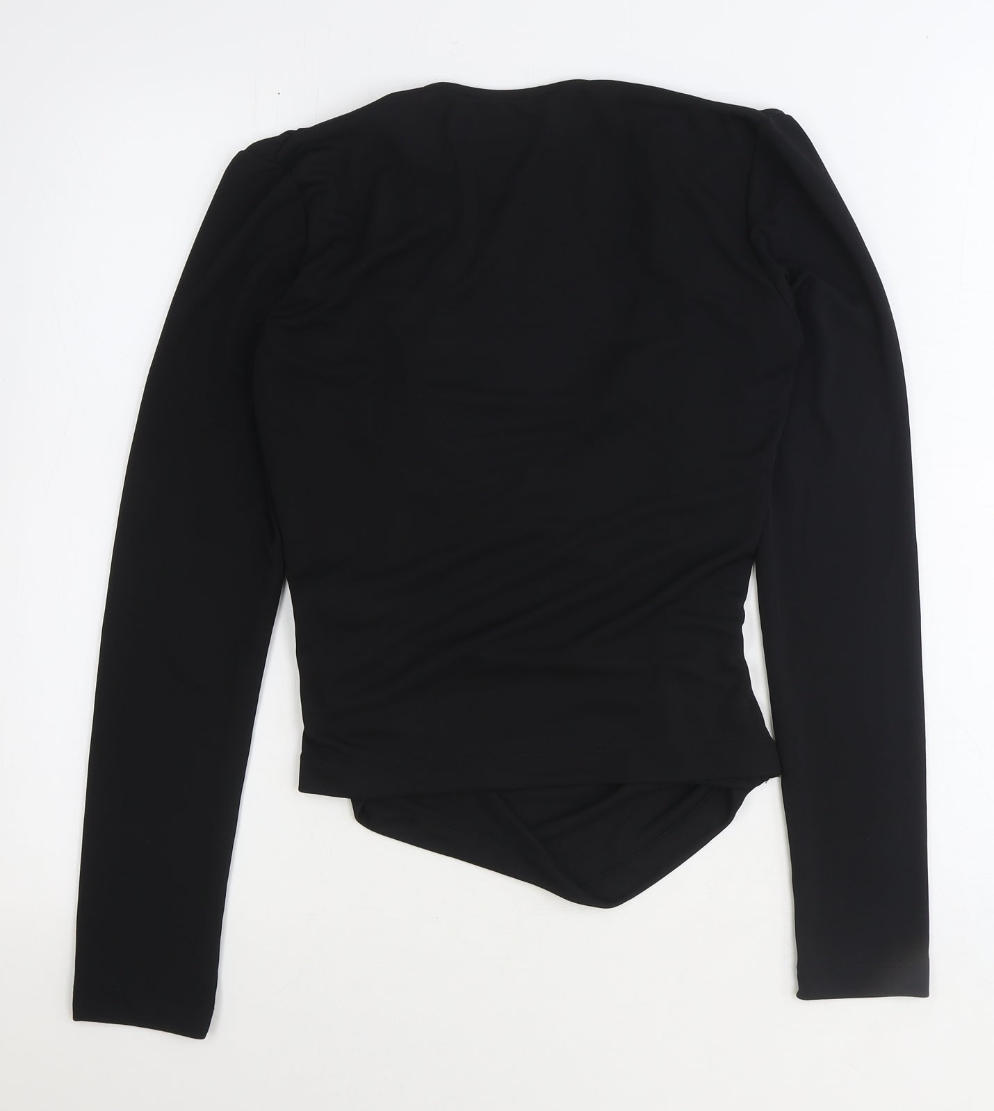 Zara Womens Black Polyester Basic Blouse Size S V-Neck - Side Ruched