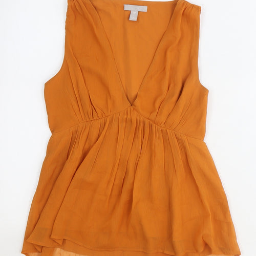 H&M Womens Orange Polyester Basic Blouse Size 4 V-Neck - Smock
