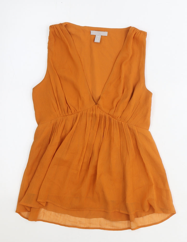 H&M Womens Orange Polyester Basic Blouse Size 4 V-Neck - Smock