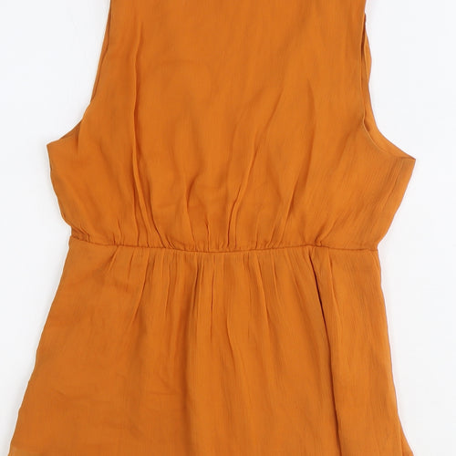 H&M Womens Orange Polyester Basic Blouse Size 4 V-Neck - Smock