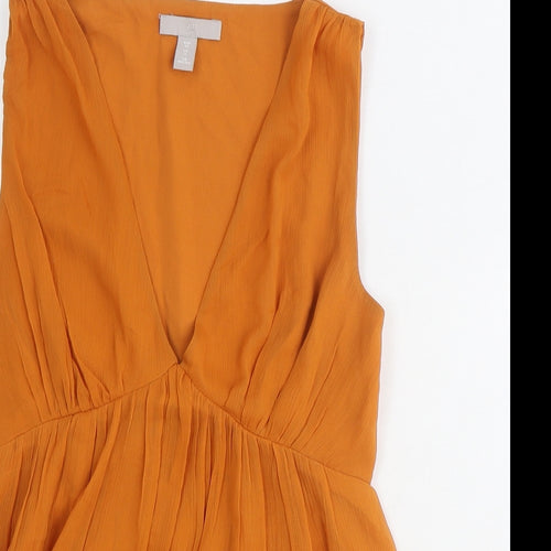 H&M Womens Orange Polyester Basic Blouse Size 4 V-Neck - Smock