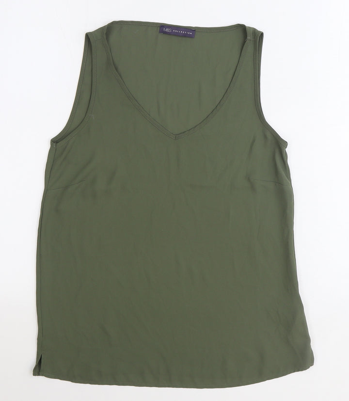 Marks and Spencer Womens Green Polyester Basic Tank Size 8 V-Neck